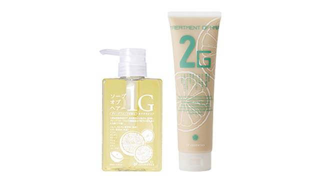 ＜オブ・コスメティックス＞ 左：ソープオブヘア・1-G 265mL　4,180円 右：トリートメントオブヘア・2-G 210g　4,180円 