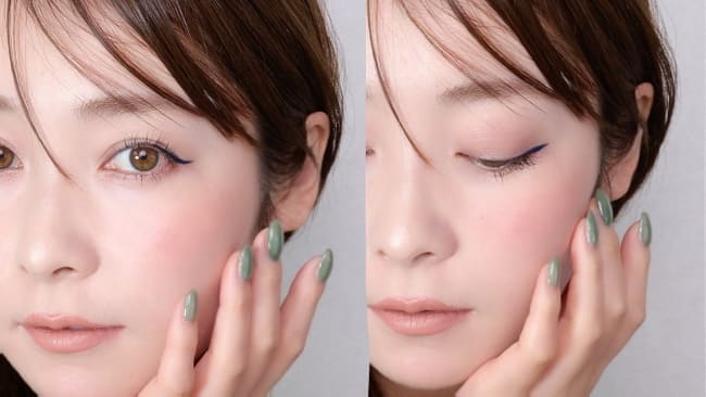 ●ブルー×グレージュのアイラインが主役のメイク