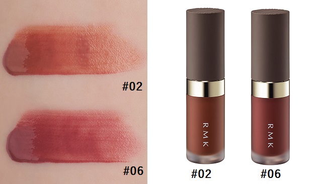 ＜RMK＞RMK リクイド リップカラー #02 ウォーム バタースコッチ、#06 アラモアナ モーブ スウォッチ