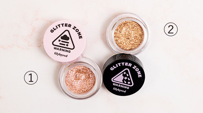 ＜リリーバイレッド＞リリーバイレッド グリッターゾーン FOG #02 PEACH PINK、リリーバイレッド グリッターゾーン CRASH #09 HONEY CORAL