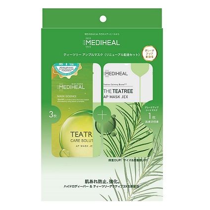 ＜MEDIHEAL＞TEATREEケアソリューションマスク3枚入り+THE TEATREEアンプルマスク1枚おまけ付きセット